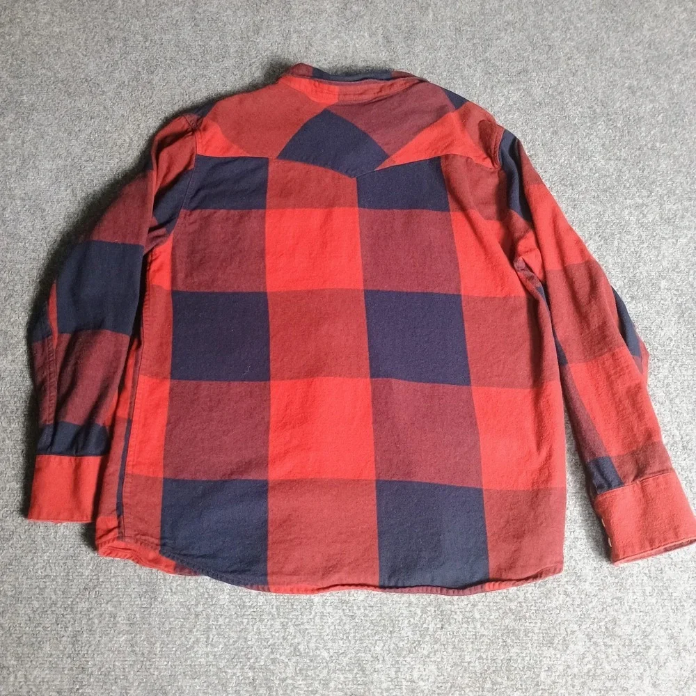 Levis Mens XL Red Navy Buffalo Plaid Snap Front Flannel Shirt Long Sleeve